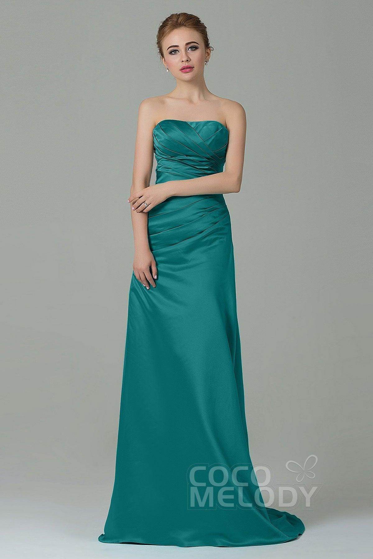 Sheath-Column Sweep Train Satin Bridesmaid Dress COZF15010 - COCOMELODY